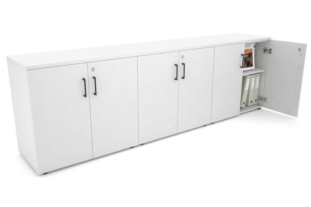 Uniform Small Storage Cupboard [2400W x 750H x 450D]-White white black handle