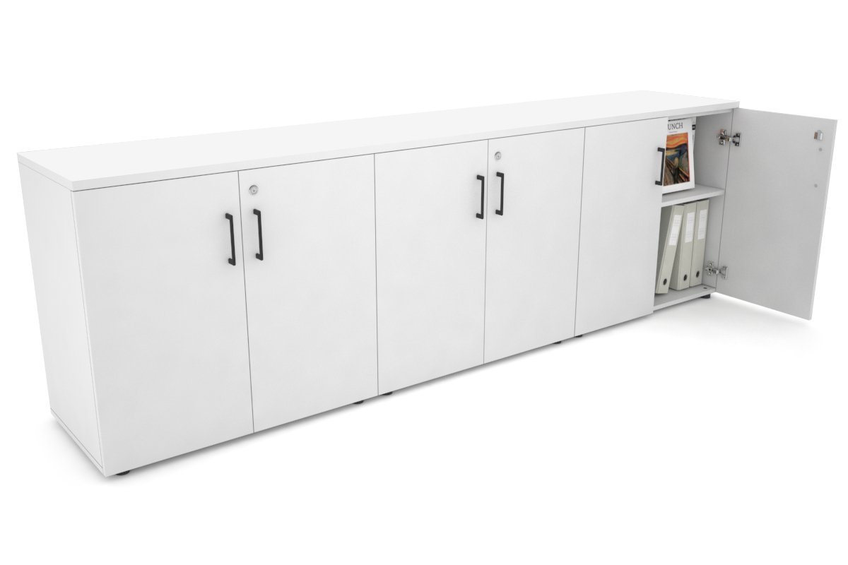 Uniform Small Storage Cupboard [2400W x 750H x 450D] Jasonl White white black handle