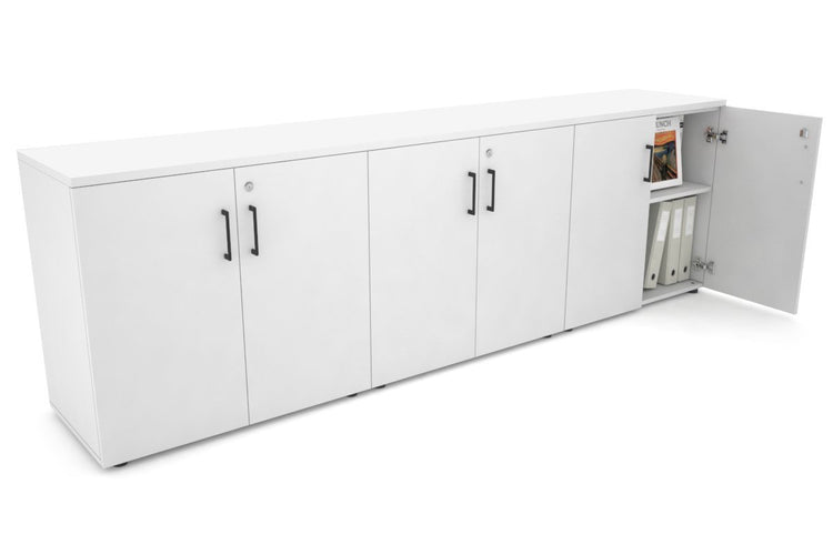 Uniform Small Storage Cupboard [2400W x 750H x 450D] Jasonl White white black handle