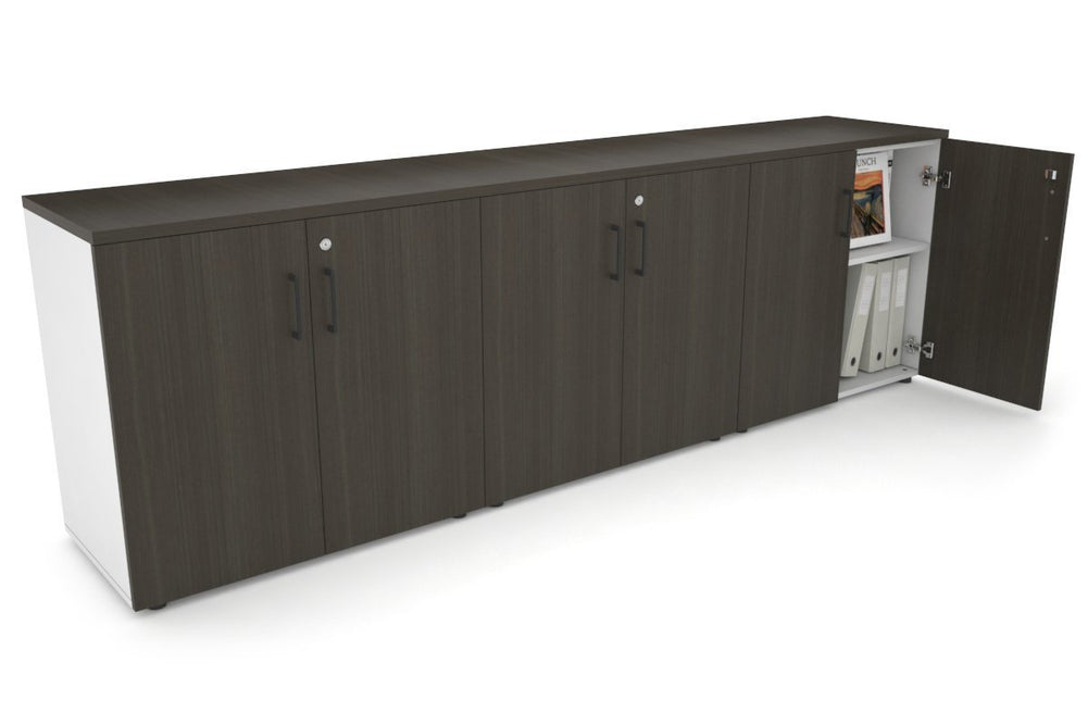 Uniform Small Storage Cupboard [2400W x 750H x 450D]-White dark oak black handle
