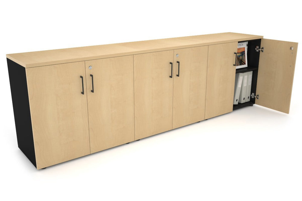 Uniform Small Storage Cupboard [2400W x 750H x 450D]-Black maple black handle