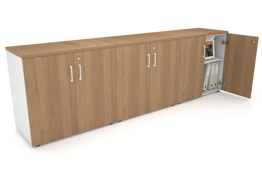 Uniform Small Storage Cupboard [2400W x 750H x 450D]-White salvage oak white handle