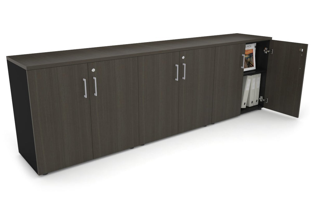 Uniform Small Storage Cupboard [2400W x 750H x 450D]-Black dark oak silver handle