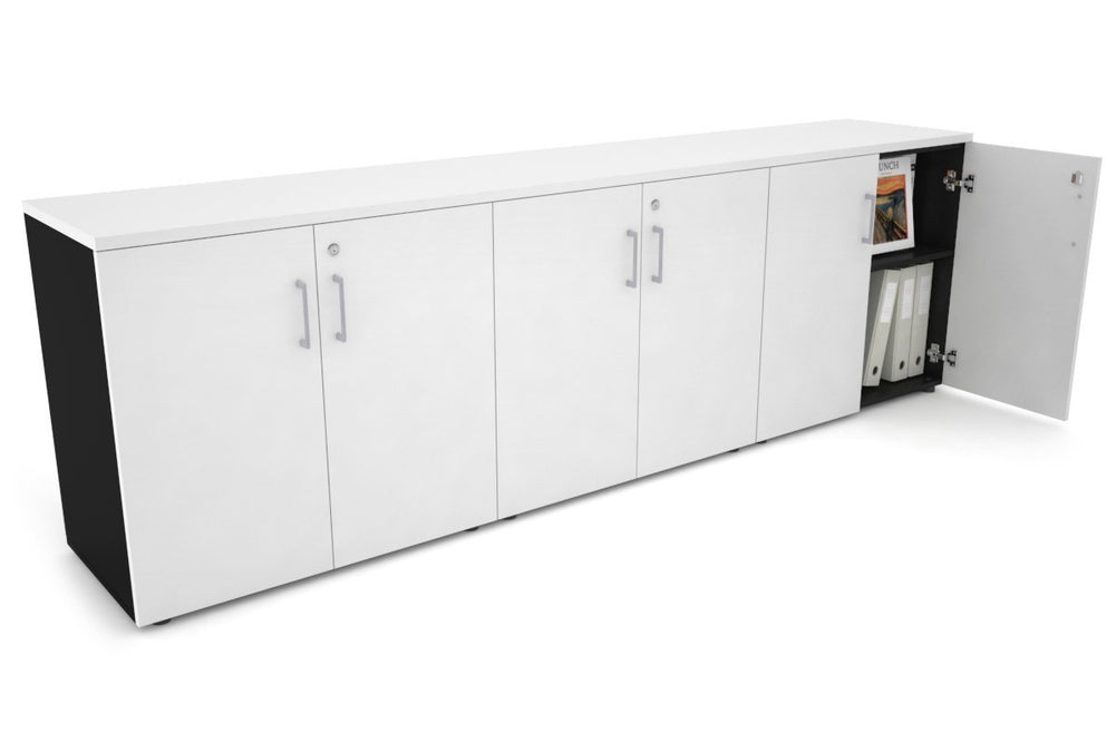Uniform Small Storage Cupboard [2400W x 750H x 450D]-Black white silver handle