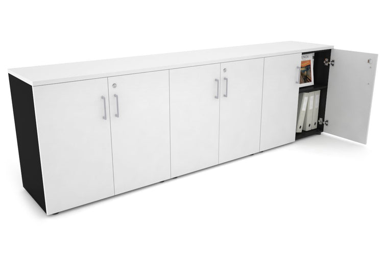 Uniform Small Storage Cupboard [2400W x 750H x 450D] Jasonl Black white silver handle