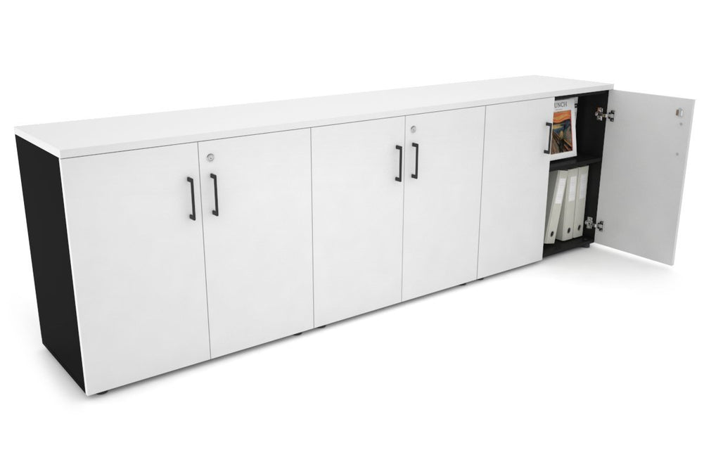 Uniform Small Storage Cupboard [2400W x 750H x 450D]-Black white black handle