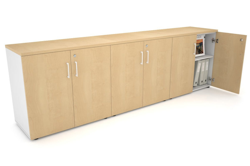 Uniform Small Storage Cupboard [2400W x 750H x 450D]-White maple white handle