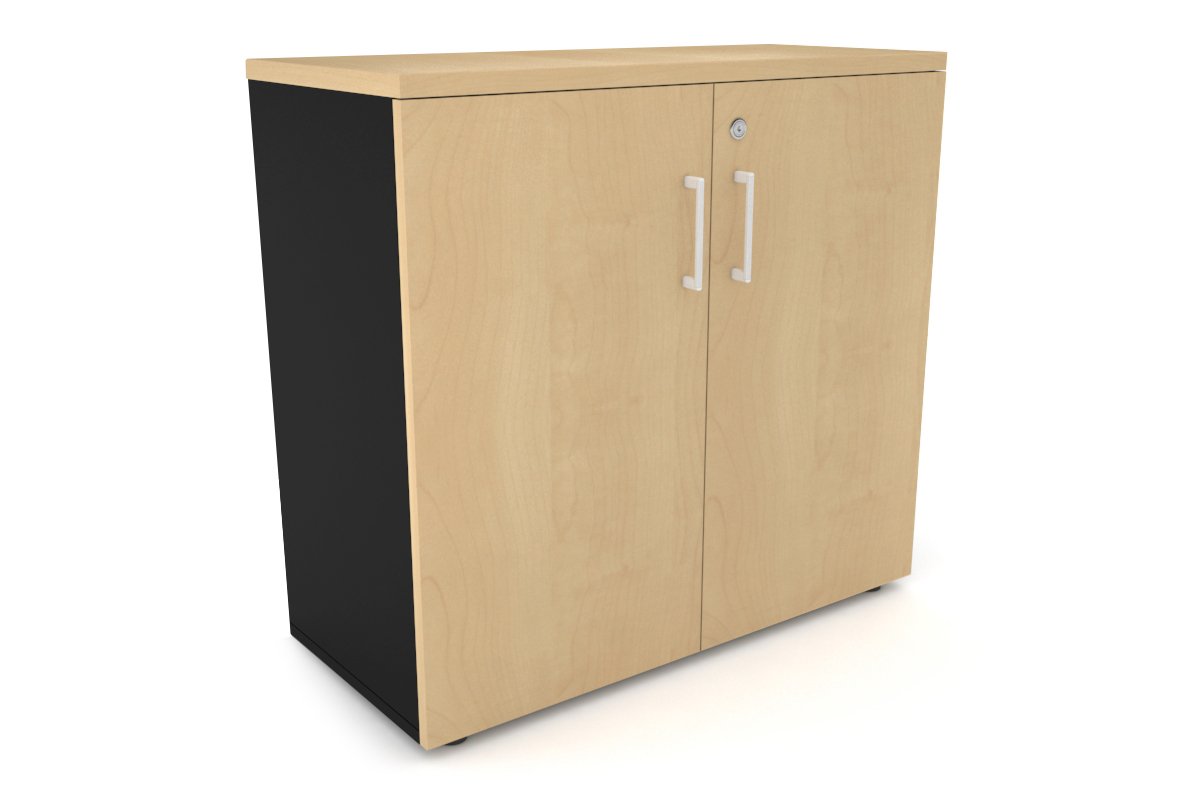 Uniform Small Storage Cupboard [800W x 750H x 350D] Jasonl Black maple white handle