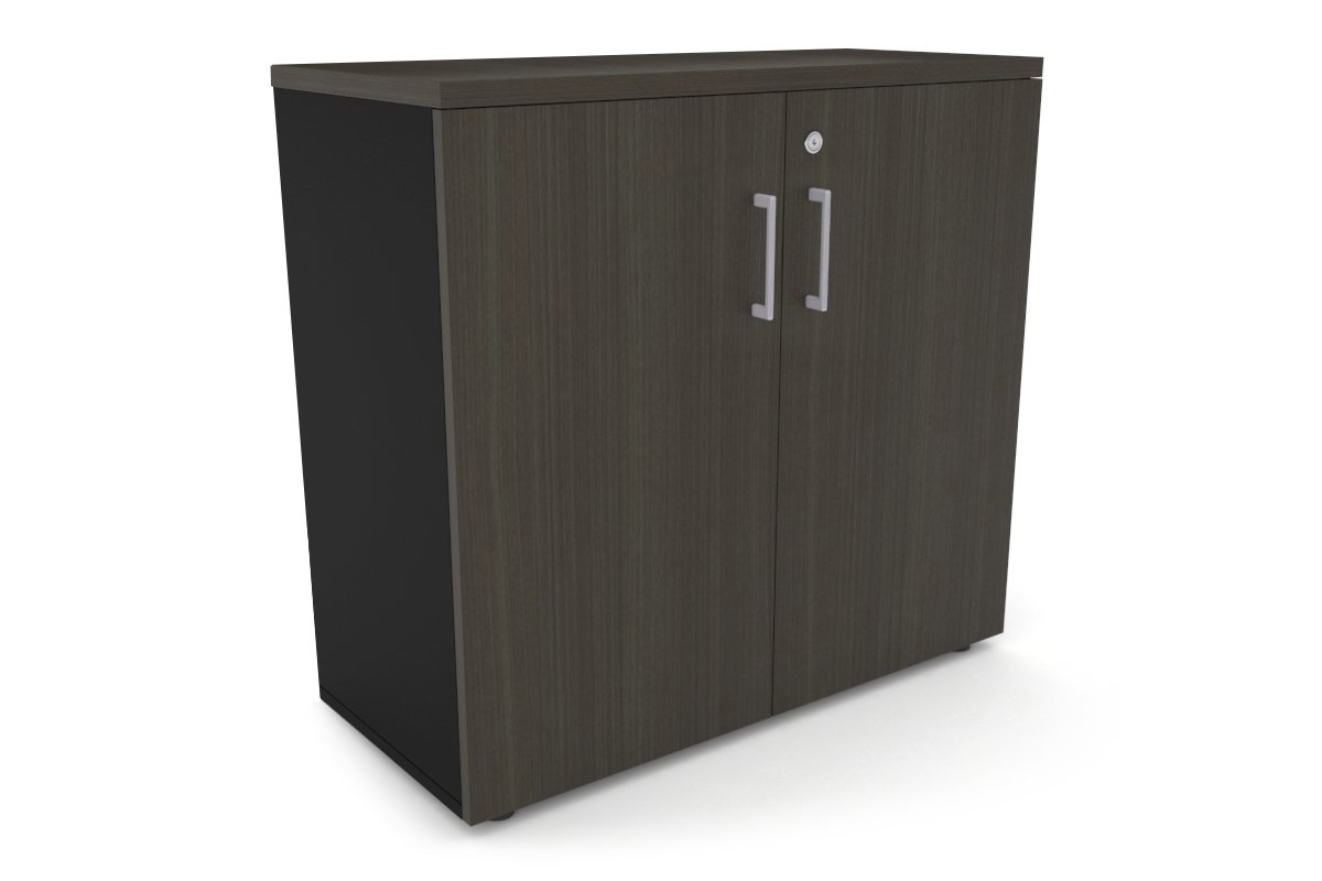 Uniform Small Storage Cupboard [800W x 750H x 350D] Jasonl Black dark oak silver handle