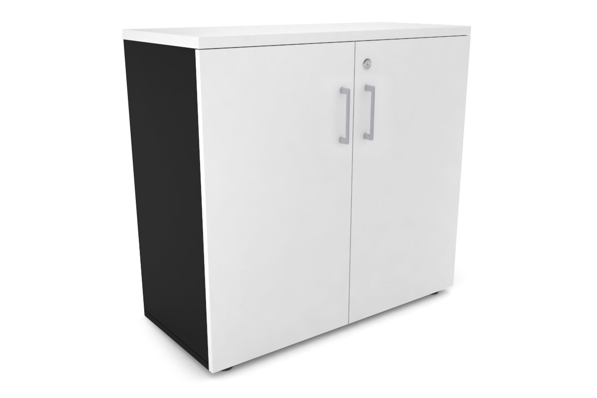 Uniform Small Storage Cupboard [800W x 750H x 350D] Jasonl Black white silver handle