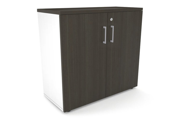 Uniform Small Storage Cupboard [800W x 750H x 350D] Jasonl White dark oak silver handle