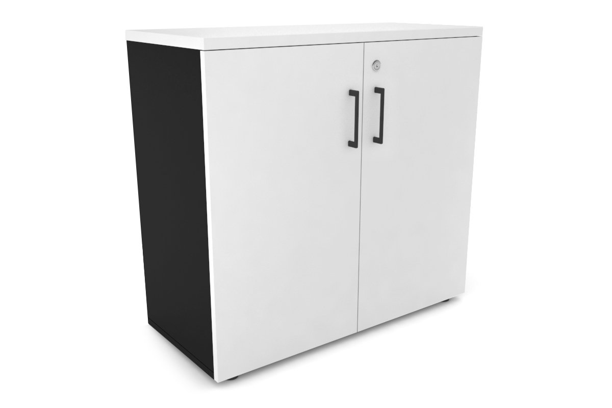 Uniform Small Storage Cupboard [800W x 750H x 350D] Jasonl Black white black handle
