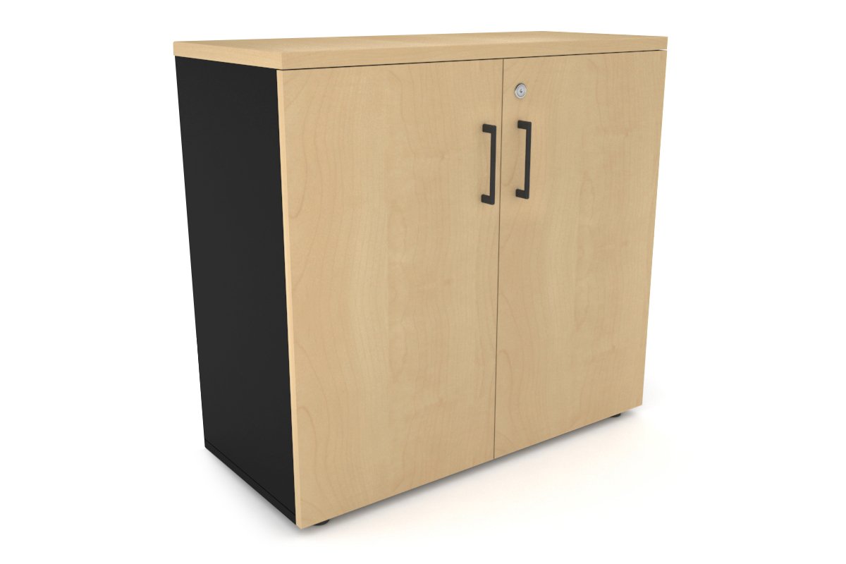 Uniform Small Storage Cupboard [800W x 750H x 350D] Jasonl Black maple black handle