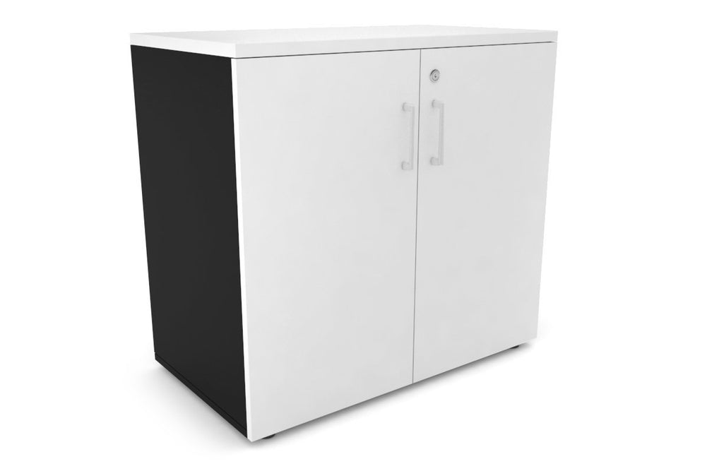 Uniform Small Storage Cupboard [800W x 750H x 450D]-Black white white handle