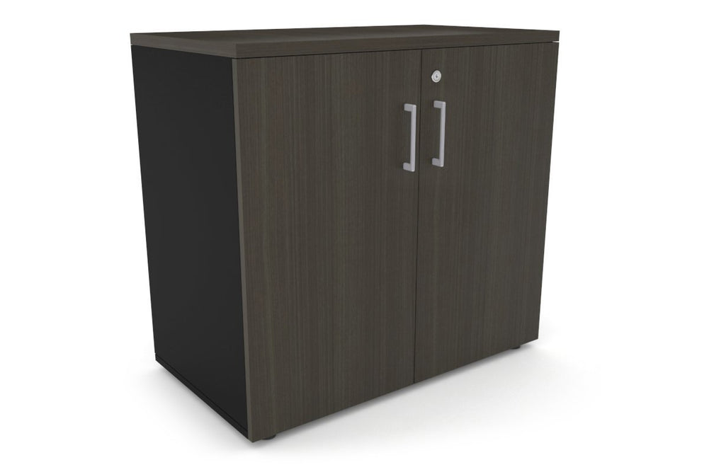 Uniform Small Storage Cupboard [800W x 750H x 450D]-Black dark oak silver handle
