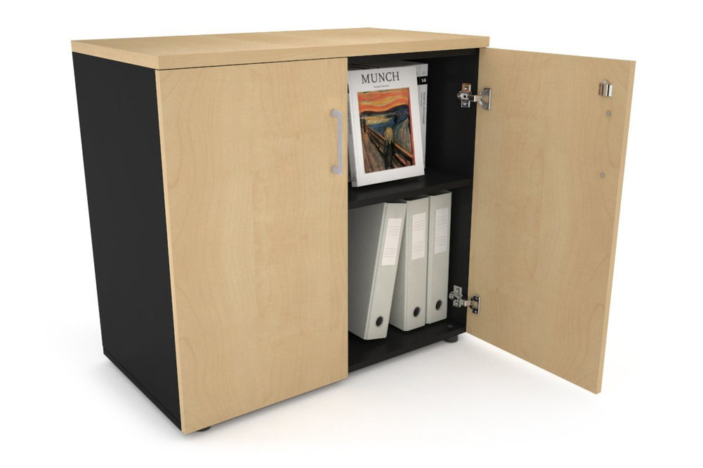 Uniform Small Storage Cupboard [800W x 750H x 450D]-Black dark oak black handle