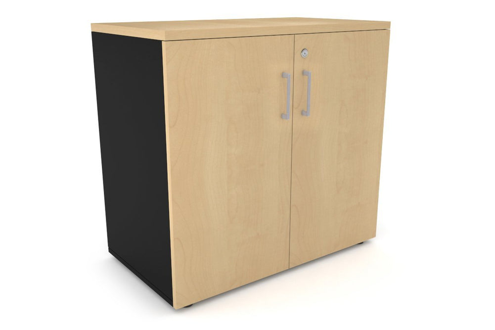 Uniform Small Storage Cupboard [800W x 750H x 450D]-Black maple silver handle