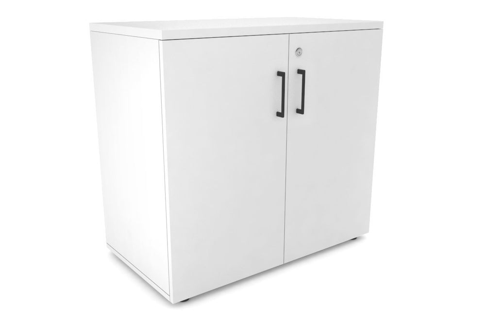 Uniform Small Storage Cupboard [800W x 750H x 450D]-White white black handle