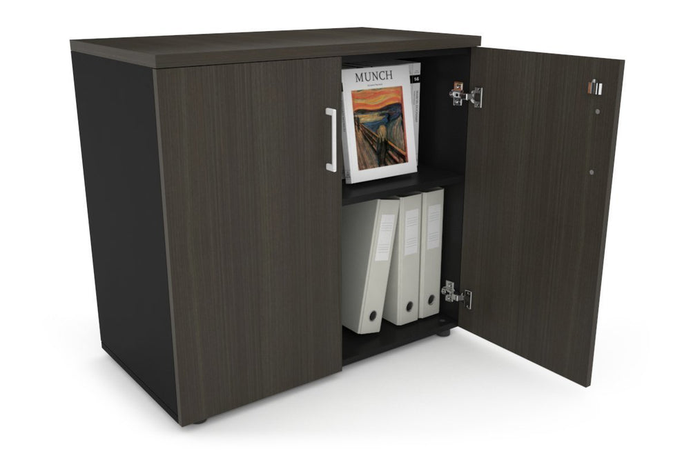 Uniform Small Storage Cupboard [800W x 750H x 450D]-Black dark oak black handle
