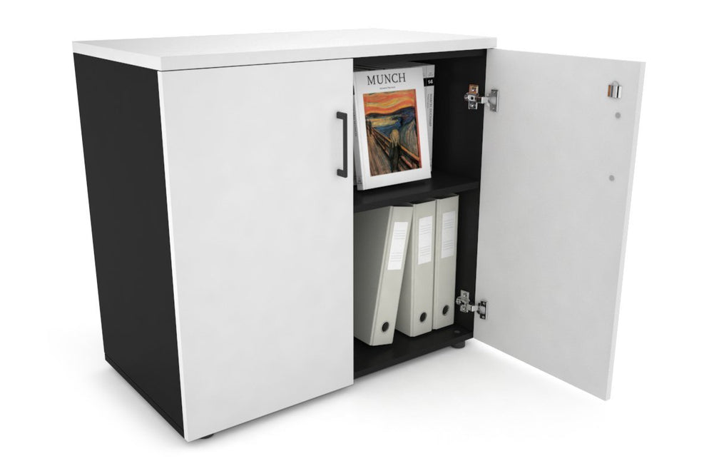 Uniform Small Storage Cupboard [800W x 750H x 450D]-Black dark oak black handle