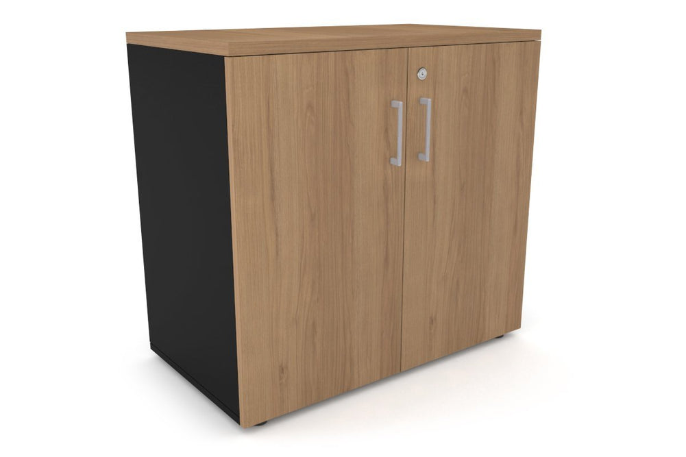 Uniform Small Storage Cupboard [800W x 750H x 450D]-Black salvage oak silver handle