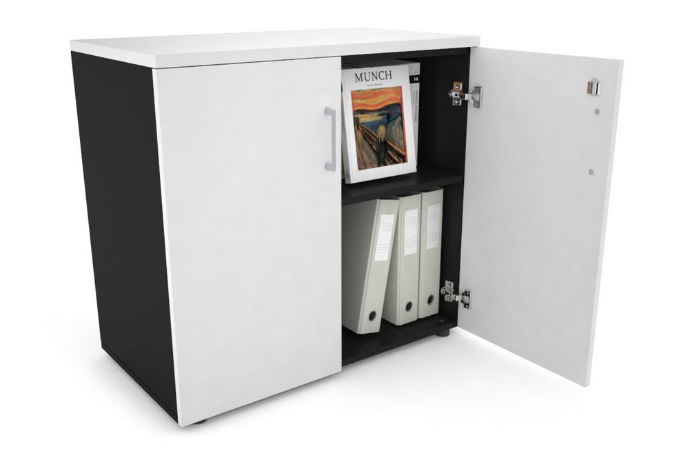 Uniform Small Storage Cupboard [800W x 750H x 450D]-Black dark oak black handle