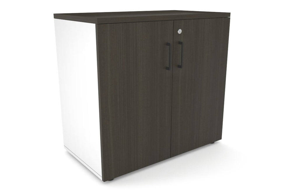 Uniform Small Storage Cupboard [800W x 750H x 450D]-White dark oak black handle