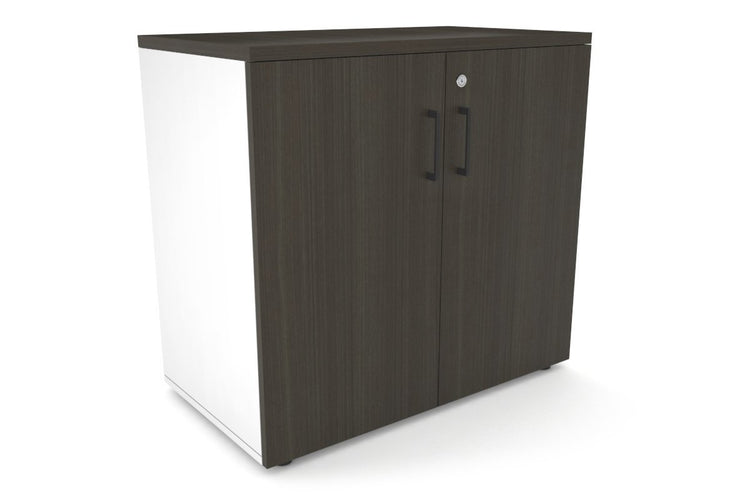 Uniform Small Storage Cupboard [800W x 750H x 450D] Jasonl White dark oak black handle