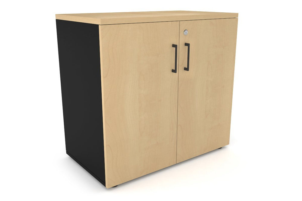 Uniform Small Storage Cupboard [800W x 750H x 450D]-Black maple black handle