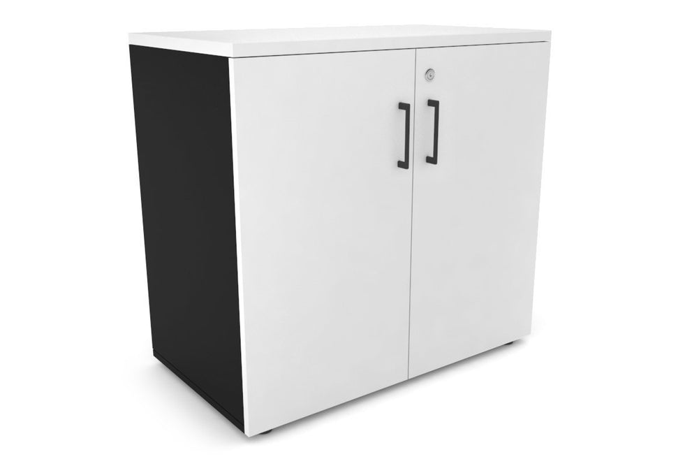 Uniform Small Storage Cupboard [800W x 750H x 450D]-Black white black handle
