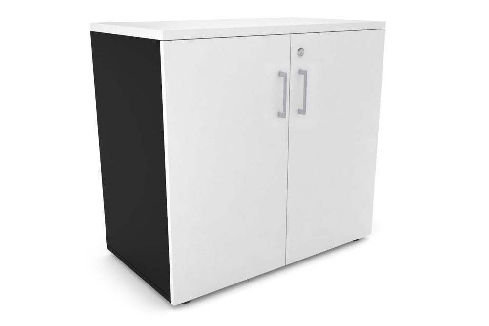 Uniform Small Storage Cupboard [800W x 750H x 450D]-Black white silver handle