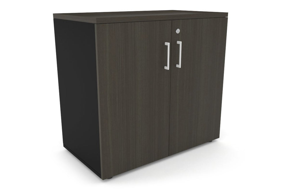 Uniform Small Storage Cupboard [800W x 750H x 450D]-Black dark oak white handle