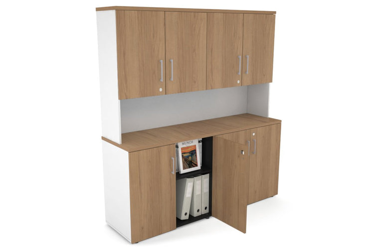 Uniform Small Storage Cupboard - Hutch with Doors [1600W x 750H x 450D] Jasonl White salvage oak silver handle