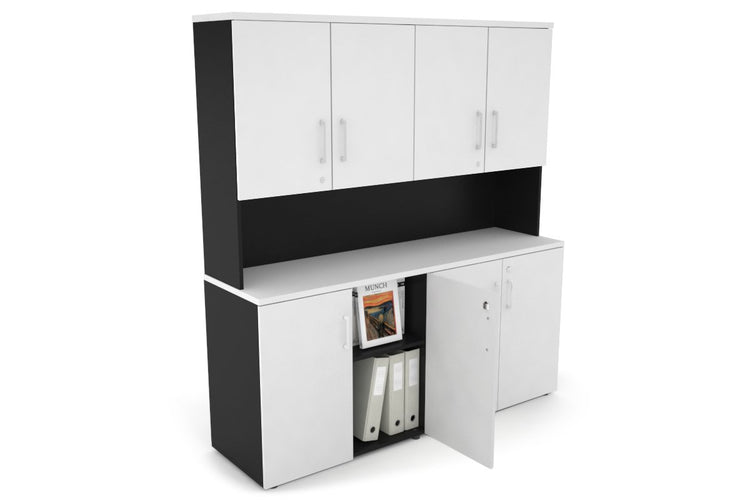 Uniform Small Storage Cupboard - Hutch with Doors [1600W x 750H x 450D] Jasonl Black white white handle