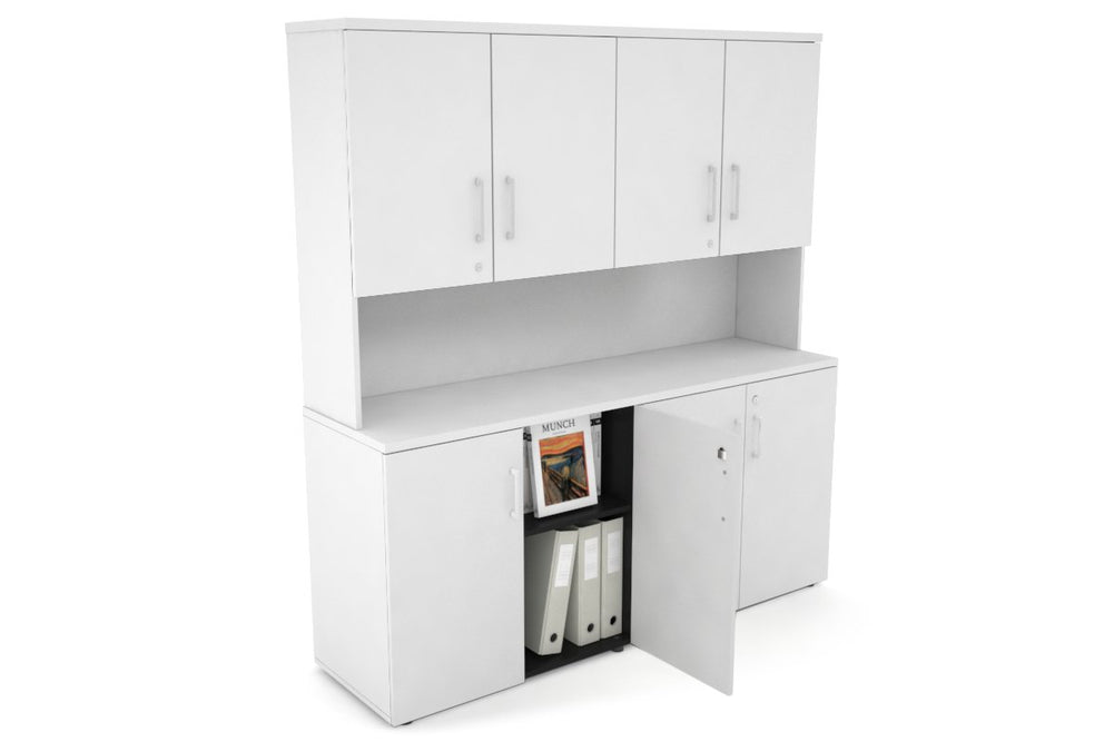 Uniform Small Storage Cupboard - Hutch with Doors [1600W x 750H x 450D]-White white white handle