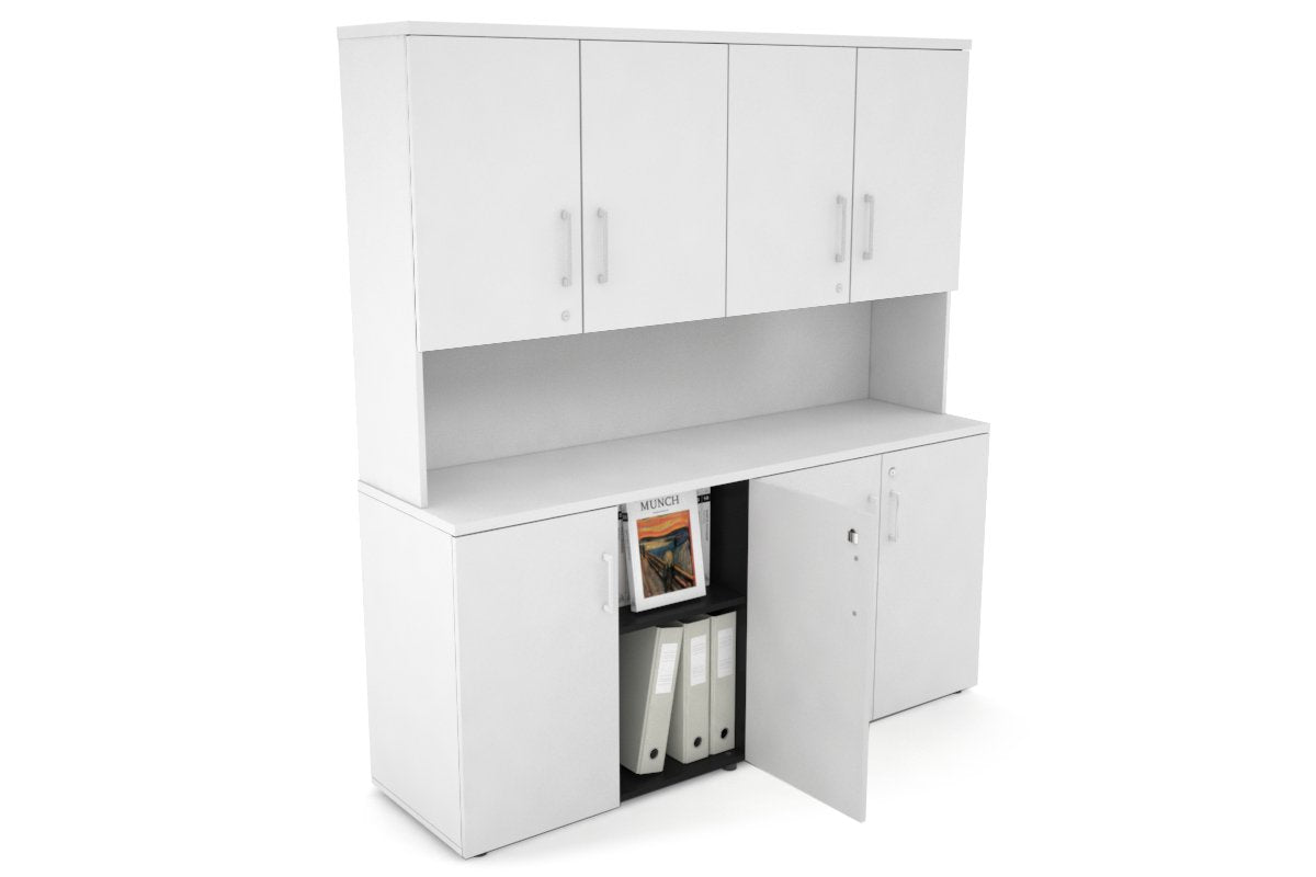 Uniform Small Storage Cupboard - Hutch with Doors [1600W x 750H x 450D] Jasonl White white white handle