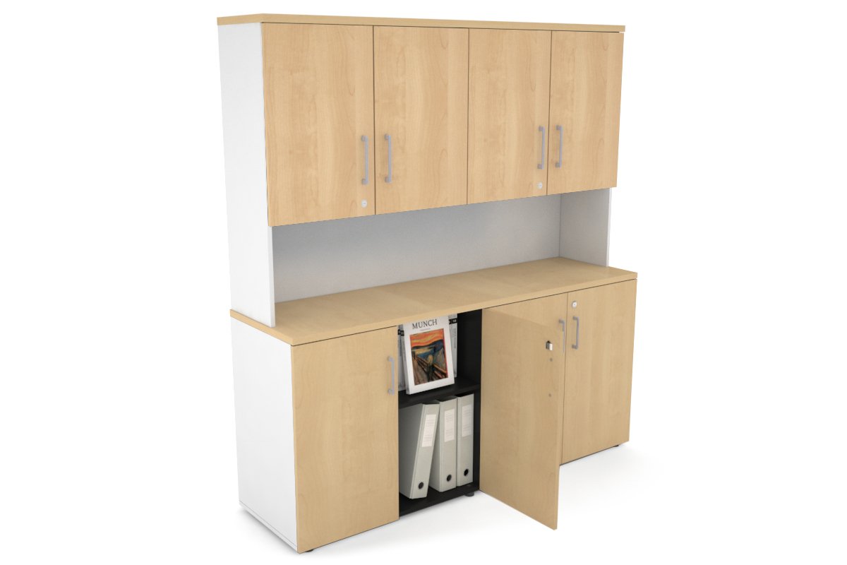 Uniform Small Storage Cupboard - Hutch with Doors [1600W x 750H x 450D] Jasonl White maple silver handle