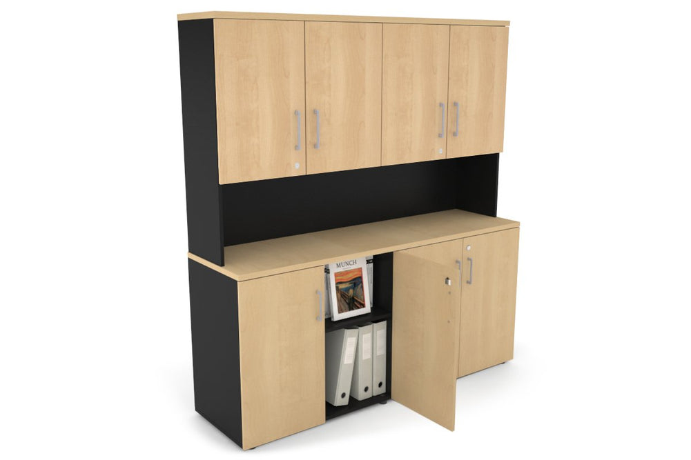 Uniform Small Storage Cupboard - Hutch with Doors [1600W x 750H x 450D]-Black maple silver handle