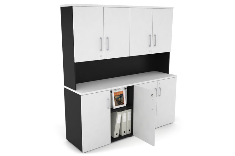 Uniform Small Storage Cupboard - Hutch with Doors [1600W x 750H x 450D] Jasonl Black white silver handle
