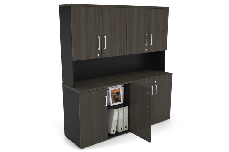 Uniform Small Storage Cupboard - Hutch with Doors [1600W x 750H x 450D] Jasonl Black dark oak white handle