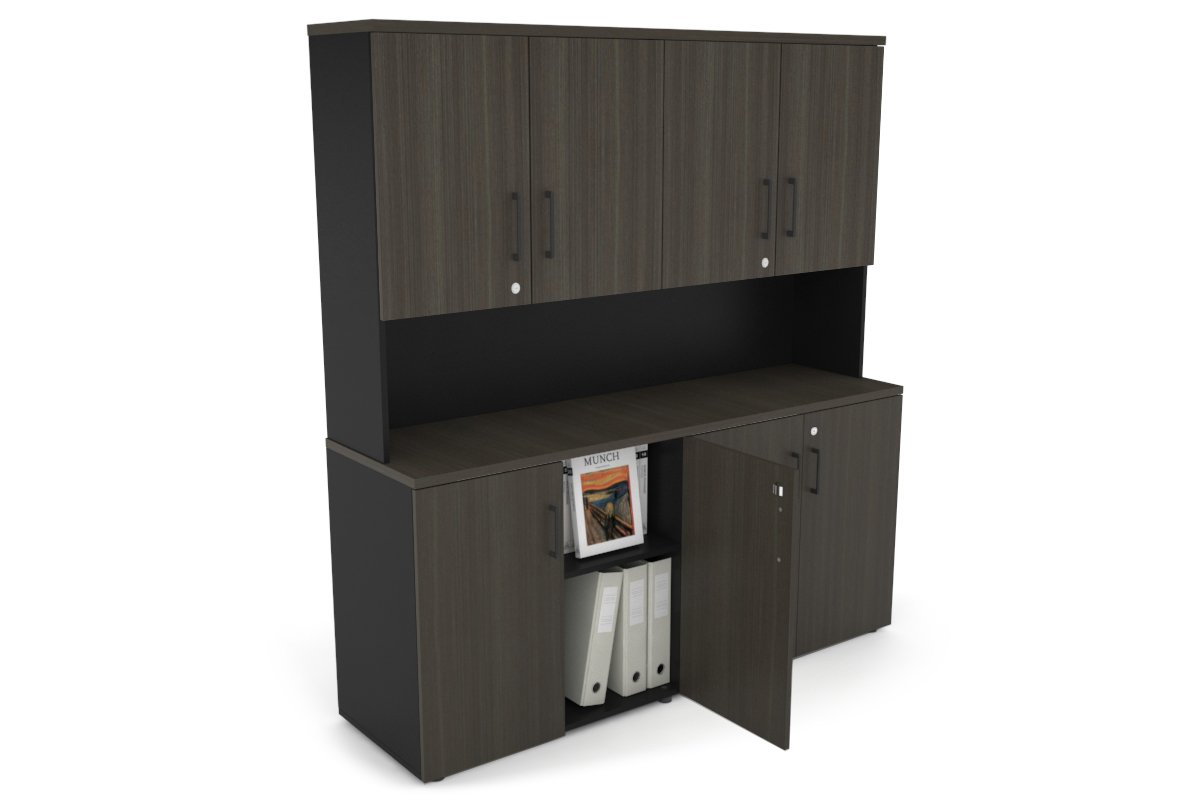 Uniform Small Storage Cupboard - Hutch with Doors [1600W x 750H x 450D] Jasonl Black dark oak black handle