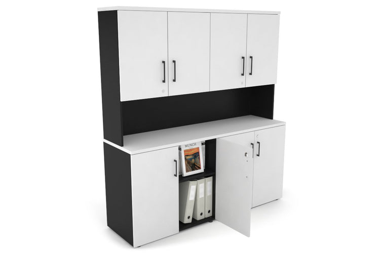 Uniform Small Storage Cupboard - Hutch with Doors [1600W x 750H x 450D] Jasonl Black white black handle