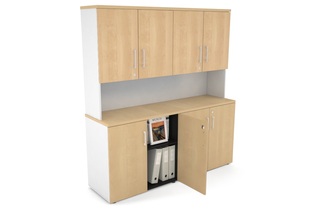 Uniform Small Storage Cupboard - Hutch with Doors [1600W x 750H x 450D] Jasonl White maple white handle