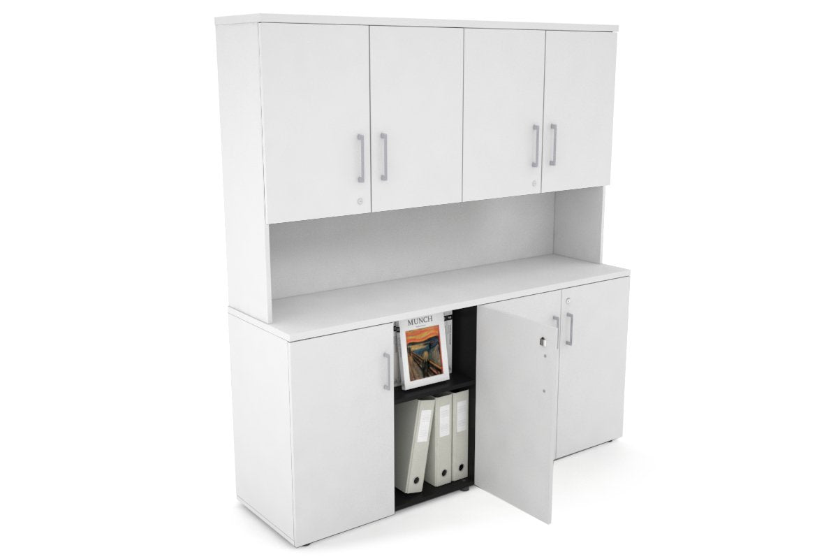 Uniform Small Storage Cupboard - Hutch with Doors [1600W x 750H x 450D] Jasonl White white silver handle