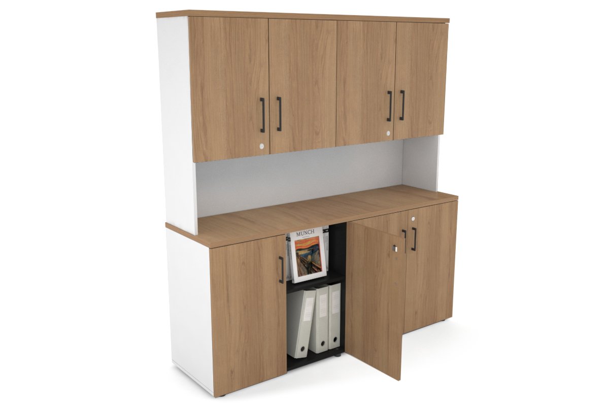 Uniform Small Storage Cupboard - Hutch with Doors [1600W x 750H x 450D] Jasonl White salvage oak black handle