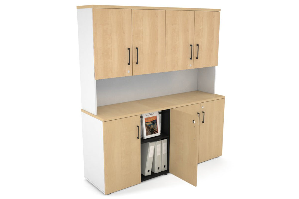 Uniform Small Storage Cupboard - Hutch with Doors [1600W x 750H x 450D]-White maple black handle
