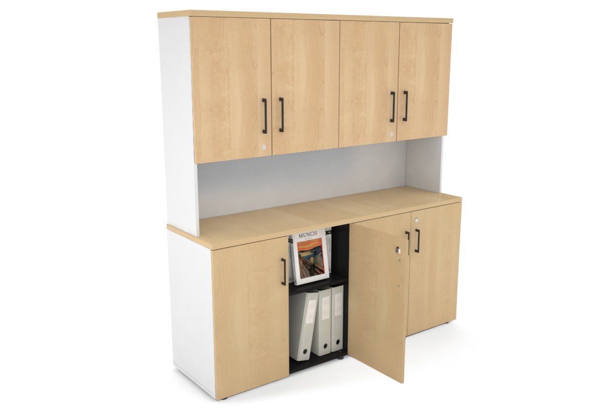 Uniform Small Storage Cupboard - Hutch with Doors [1600W x 750H x 450D] Jasonl White maple black handle