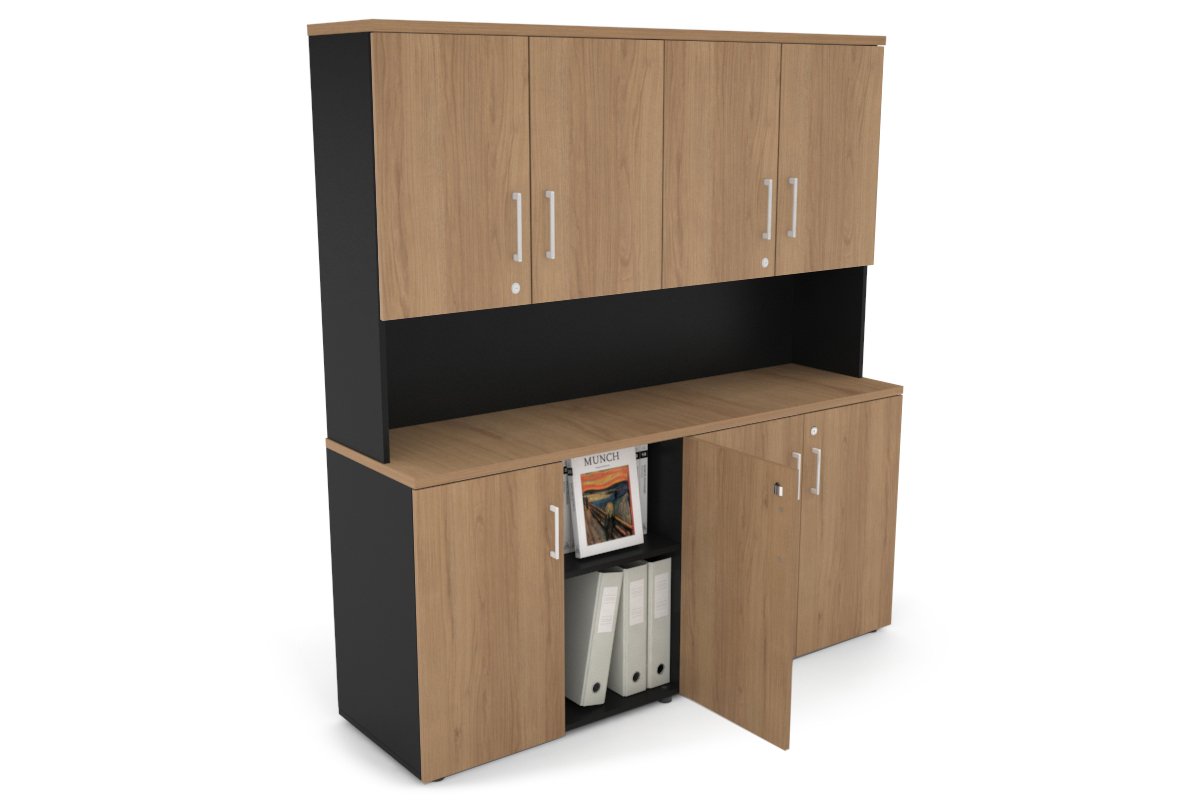 Uniform Small Storage Cupboard - Hutch with Doors [1600W x 750H x 450D] Jasonl Black salvage oak white handle