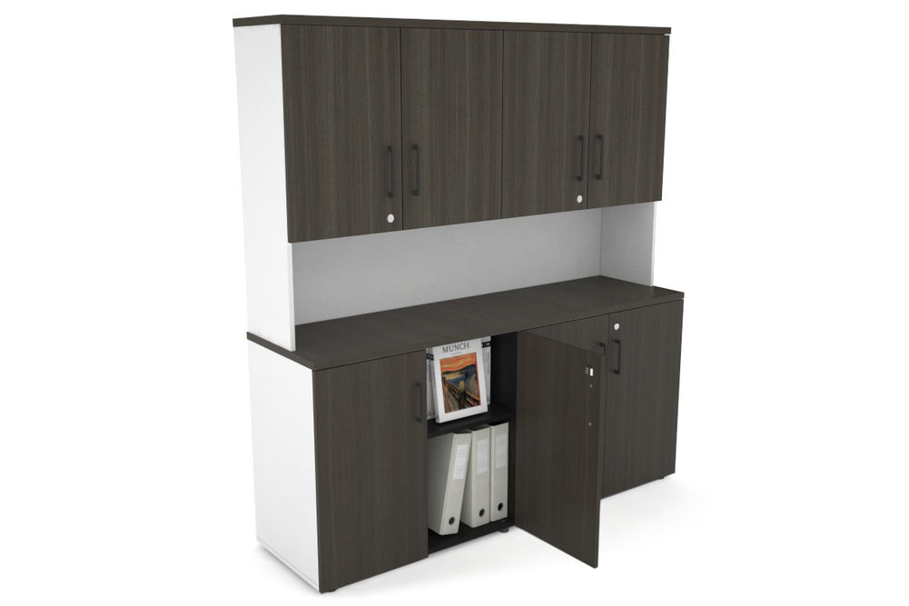 Uniform Small Storage Cupboard - Hutch with Doors [1600W x 750H x 450D]-White dark oak black handle