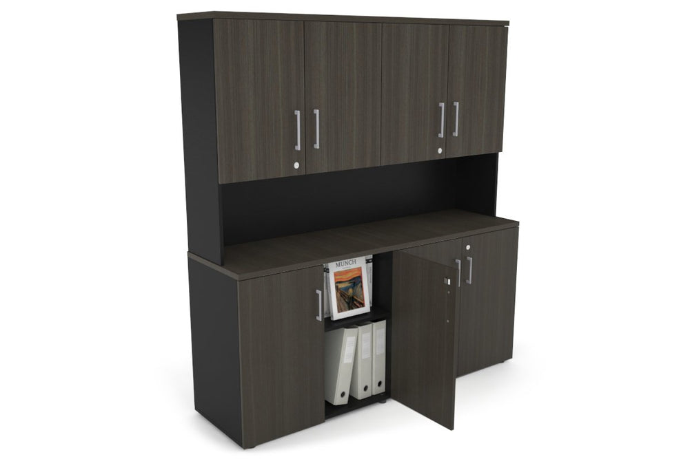 Uniform Small Storage Cupboard - Hutch with Doors [1600W x 750H x 450D]-Black dark oak silver handle